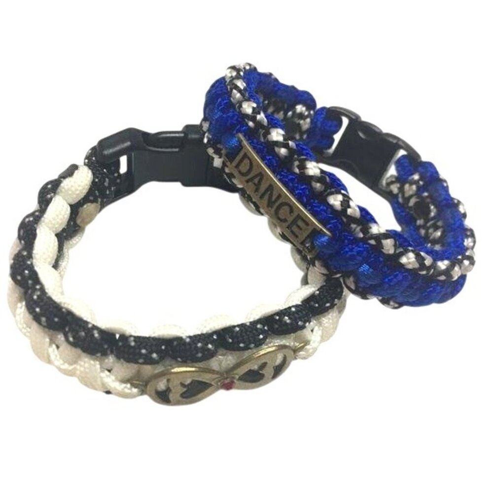 1 Black White Heart  1 Blue Dance Paracord Bracelet Set Casual with Buckle